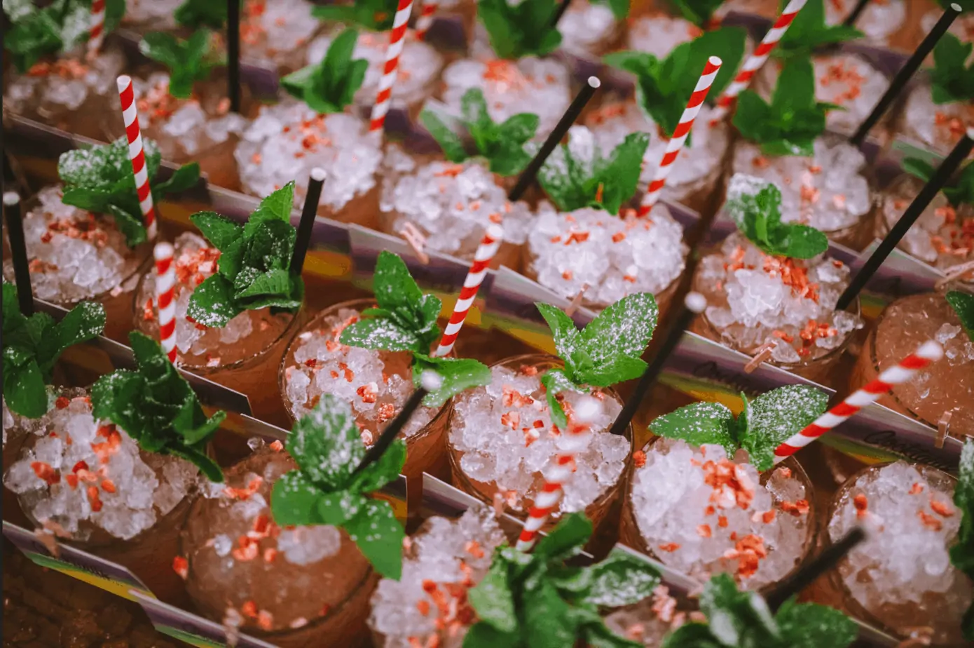 Cocktails med knust is, mynte og sugerør til event